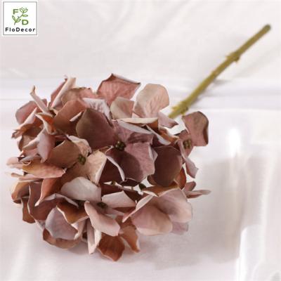 China Wholesale Home Party Wedding Artificial Silk Hydrangea Flower Stems Silk Fabric For Wedding Flower Dusty Brown Pink for sale