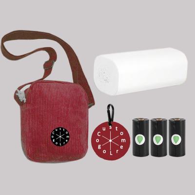 China Customization Sustainable Dog Treating Bag Pet Walking Set With Biodegradable Dog Poop Bag Carrier Clips Post for sale