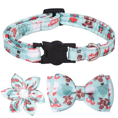 China Viable Clasp Bowtie Christmas Cat Dog Collar Removable Sunflower Design Christmas Pet Collar Snowman Pattern Safety Clasp Adjustable for sale