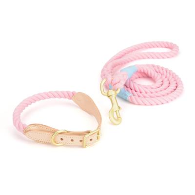 China Personalized 100% Custom Cotton Rope Dog Collar Leash Set With Metal Accessories for sale