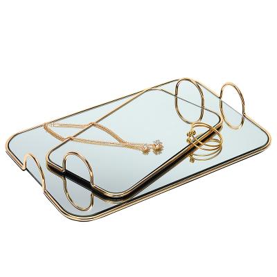 China OEM+ODM+Wholesale DIGU Luxury Jewelry Display Crystal Bead Garnish Tray Modern Mirror Glass Storage Jewelry Tray for sale