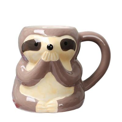 China Custom Ceramic Cute Sloth Mug Novelty Mug Cartoon Sloth Coffee Mug Cartoon Sloth Design for sale