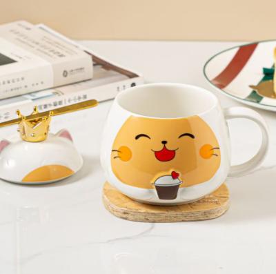 China Wholesale Cat Japanese Ceramic Mug Cartoon Creative Crown Lid for sale