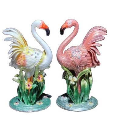 China Traditional Flamingo Animal Ornaments Metal Jewelry Box Hand-Studded Storage Box Home Office Decoration for sale