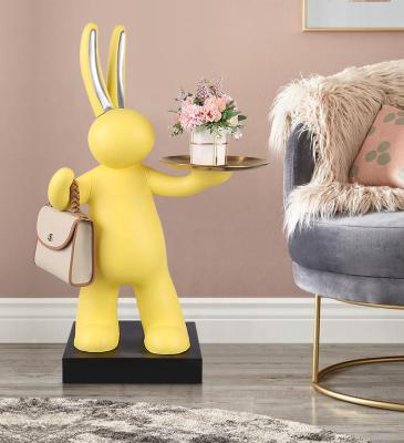 China Large Modern High Quality Rabbit Tray Animal Side Table Resin Ornaments for sale