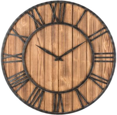 China Europe 16/24 Inch Style Creative European Antique Iron Living Room Wall Clock Solid Wood Silent Non Ticking With Roman Mumerals for sale