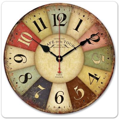 China CLASSIC Wooden Wall Clock, NALAKUVARA Vintage France Paris Colorful French Country Style Tuscan Arabic Numerals Retro Design Non - Ticking for sale