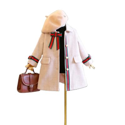 China Boutique Clothing Winter Babies Coats Children Single Woolen Children Long Anorak Buckle Pearl Anti-wrinkle Row Coats for sale