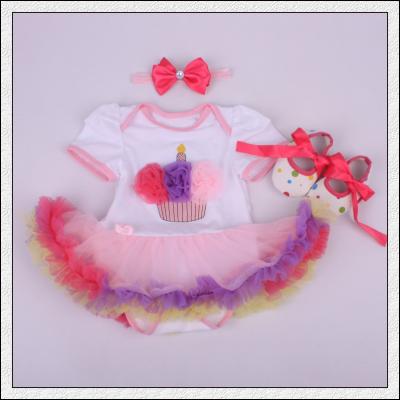 China Taobao Breathable Babies Knitted Dress Rompers Shoes Headband Clothing Set for sale