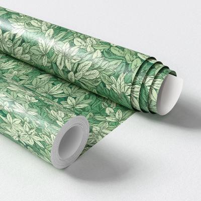 China Modern Chinese Manufacturer Remake Sticker Leaves Wallpaper Green Background PVC Sticker for sale