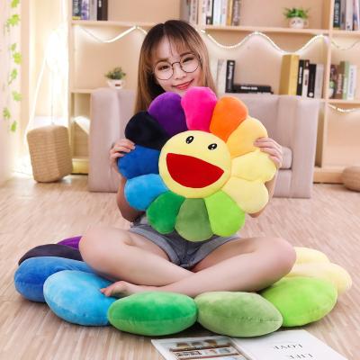 China 2022 fashion happy smiling face wholesale cute happy smiley face 3d floor murakami plush small big sun flower shaped pillow for sale