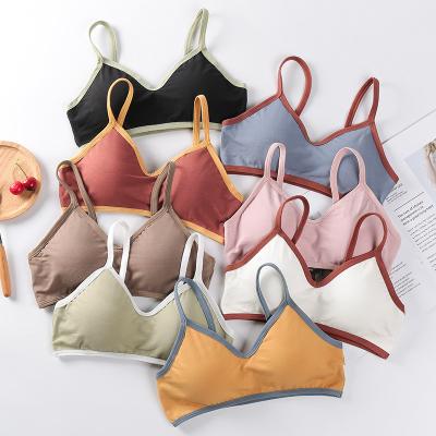 China Breathable Japanese Style V-Neck Cotton Beauty Back Contrast Color Tube Top Popular Anti-skid Tube Top Student Wireless Bra for sale