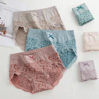 China Antibacterial Japanese Cotton Seamless Crotch Abdomen High-Rise Ladies Lace Cotton Panties Large Size Hip-Lifting Briefs for sale