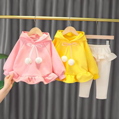 China Casual Wholesale Price Sets Autumn Children's Hoodie boutique clothing girls single button pullover sweater set for sale