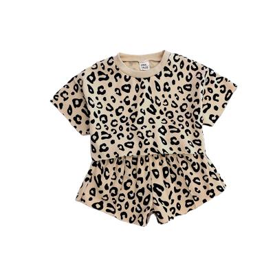 China 2021 Summer New Children's Short Sleeve Shorts Comfortable and Soft Fashion Girls' Children's Clothing Sets Two-Piece Set Baby Leopard Clothes for sale