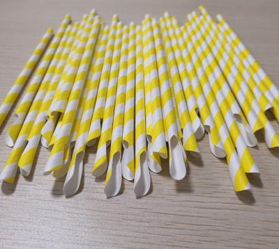 China Traditional Stripe Spoon Smoothie Paper Straws Yellow Paper Drinking Straws For Bubble Tea for sale