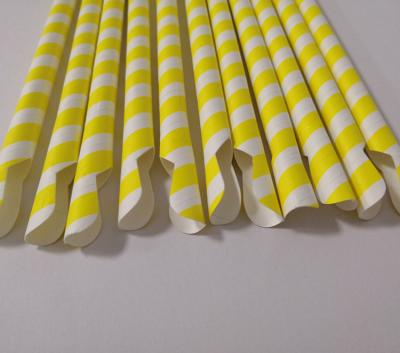 China Biodegradable 10mm Yellow Striped Printing Pattern Smoothie Spoon Paper Straw For Bubble Tea for sale