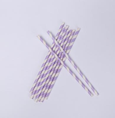 China Straw Biodegradable Light Purple Stripe Paper Wrapped Paper Drinking Straw for sale