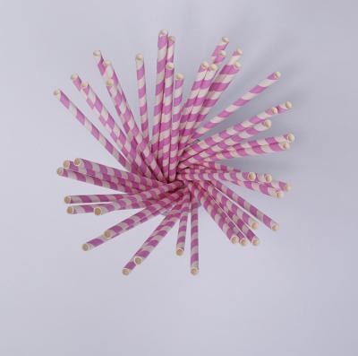 China Traditional 197 x 6mm Straight Pink White Color Striped Paper Straw for sale