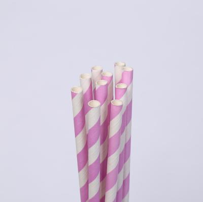 China Traditional Paper Packaging Straight Pink White Color Striped Paper Straw for sale