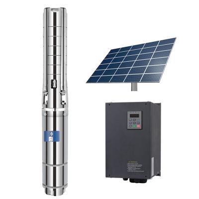 China 4kw 77m 36m3/h 6inch stainless steel ac/dc submersible solar submersible pump with penal for sale