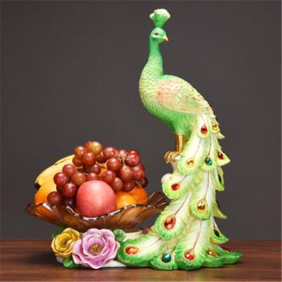 China Art Decor Special Design Fruit Dish Peacock Shape Resin Crafts For Home Decoration Statue for sale