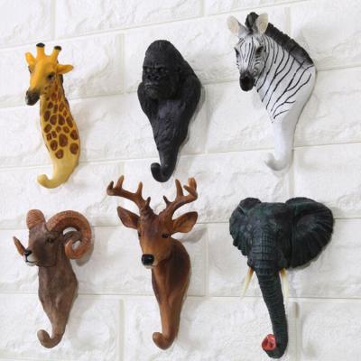 China Retro Cafe Bar Shop Wall Hanging Deer Pothook Decorative American Three-Dimensional Animal Head Viable Animal Clothing Hook for sale