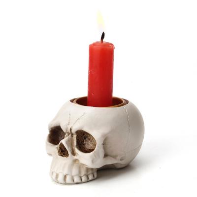 China Europe Creative Gift Custom Resin Opens White Color Halloween Mini Skull Candle Holder for sale