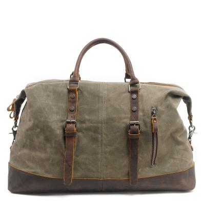 China New Wholesale Low MOQ Fashion Vintage Custom Canvas Genuine Leather Trim Men Traveling Shoulder Bags for sale