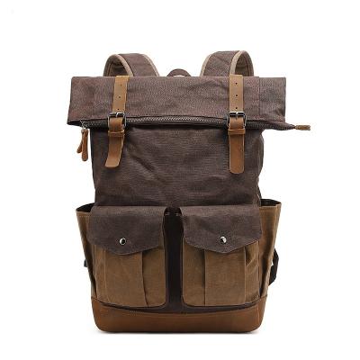 China ODM/OEM Vintage Style Waterproof Backpack Mens ODM/OEM Casual Day Bags Waxed Canvas Backpack With Laptop Compartment for sale