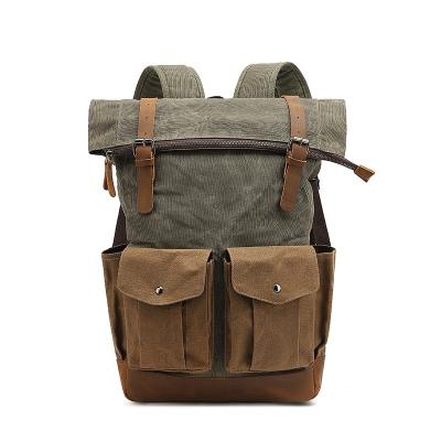 China High quality mad cow leather waterproof canvas backpack for men for sale