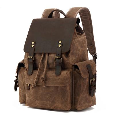 China Waterproof British Design Vintage Stylish Outdoor Camping Hiking Waterproof Waxed Canvas Leather Backpack for sale