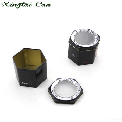 China Design Hexagon Shape Recyclable Special Gift Tin Watch Box Metal Watch Boxes for sale