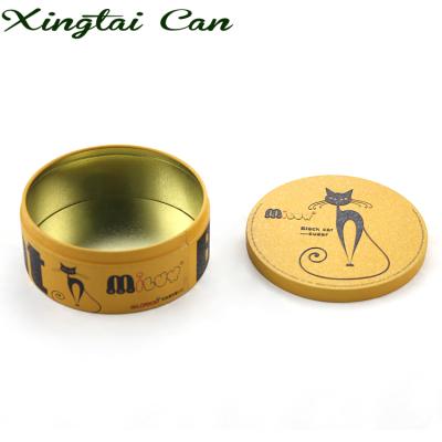 China Cartoon Cat Round Cute Small Candy Candy Stamping Metal Tin Box, Cookies Metal Box for sale