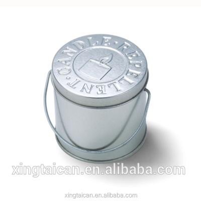 China Recyclable Round Bucket Tin Gift Packing Box With Handle for sale