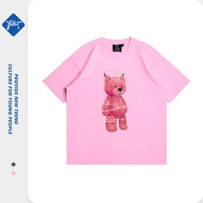 China Net red neutral wind draping large size loose colorful reflected Instagram men's and women's anti-pilling hip hop bear T-shirt short-sleeved for sale