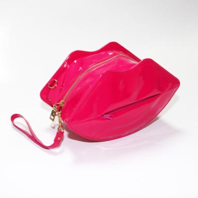 China Custom Fashion PU Leather Lip Shoulder Clutch Makeup Red Lips Bag For Women for sale