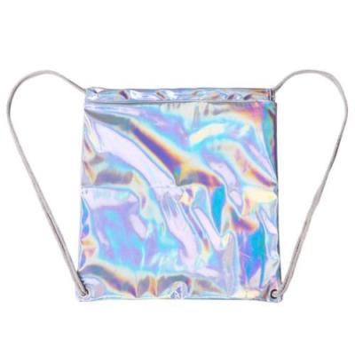 China Custom heavy duty waterproof shinny silver waterproof gym hologram nylon drawstring backpack for sale