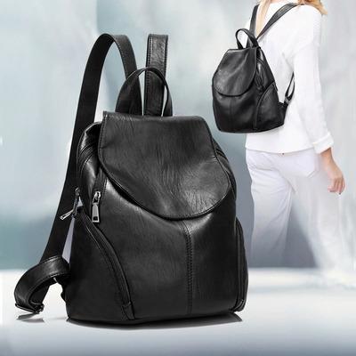 China Anti Theft Customize Fashionable Women Fashion Small Soft Solid Black Anti Theft Natural PU Leather Backpack For Girls Woman for sale