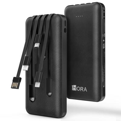 China Quick Charge Support 1HORA Newly Listed Mini Power Bank 10000mah Power Charger 4 In 1 Portable With Data Cable Small Power Bank 10000mah for sale