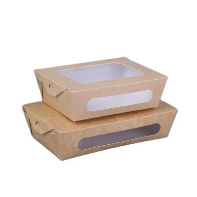 China Recyclable Special Hot Selling Disposable Kraft Window Fruit Salad Boxes Takeaway Packaging Cartons for sale