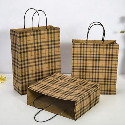 China Recyclable Take Out Baking And Handbag Packaging Paper Bag Lattice Kraft Paper Clothing Packing Gift Bag Can Be Printed With Logo for sale