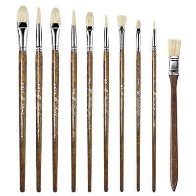 China Watetcolor Painting Professional Wholesale Price Logo Bristle Hair Brush 10pcs/set Professional Custom Oil Painting Brush for sale