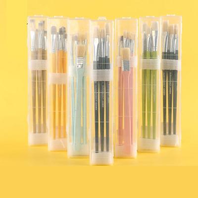 China New Arrival Nylon / Bristle Flat Round Bristle Paint Brush Set , 10pcs Different Shape Oil Painting Brushes With Box for sale