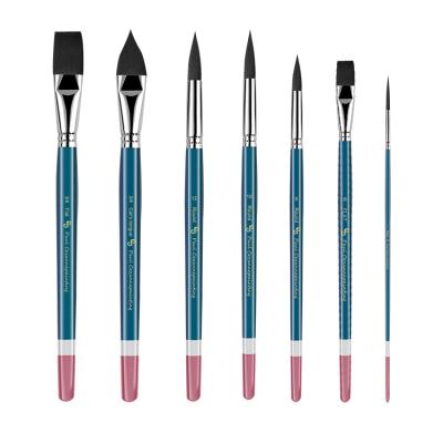 China Watetcolor Painting Professional Manufacture 6 PCS Sizes Black Nylon Hair Flat Different Round Cat Tongue Artist Acrylic Paint Brushes for sale