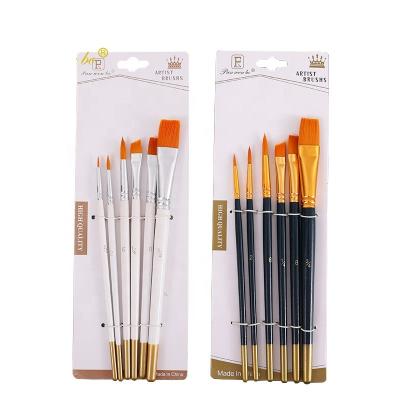 China Factory Nylon Paint Brush Nylon Manufacturer Set , 6pcs Flat Shape Acrylic Paint Brushes for sale