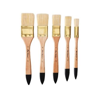 China Flat Bristle Art Paint Brush, New Arrival Wooden Bristle Short Handle Wall Paint Brush Set for sale