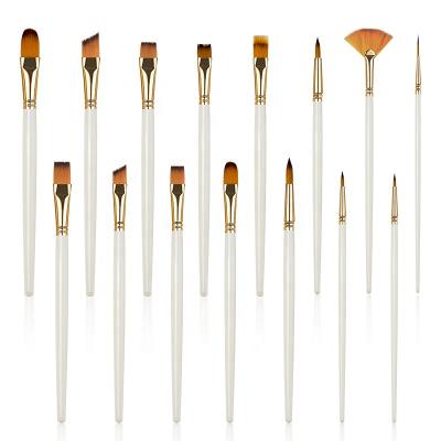 China Pearl White Wooden Handle Art Paint Brush Set, Hot Selling 15pcs Nylon Mixed Shape Nylon Oil Painting Brushes for sale