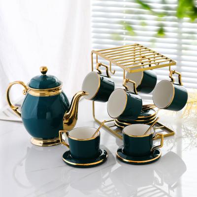 China SHARDON Viable Gold Rim Porcelain Tea Sets with 6 Piece Teapot and Teapot Set Coffee Set Ceramic Cup for sale