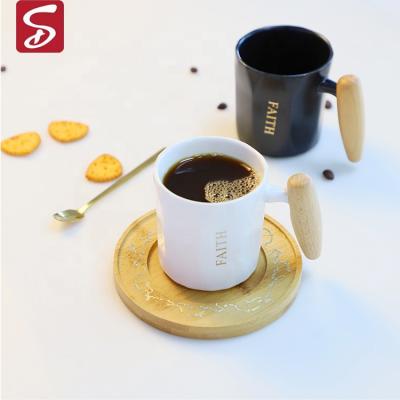 China SHARDON SUSTAINABLE Mug Customized Wooden Handle Bamboo Wooden Ceramic Mug Coffee Mug Handle With Lid for sale